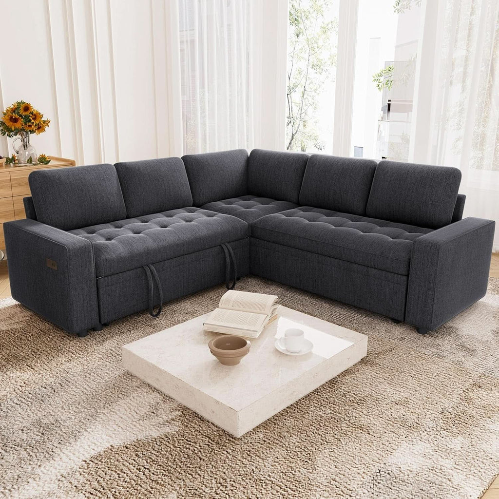 85 Inch Ultrasoft Chenille L Shaped Sleeper Couch Sofa ShipItFurniture