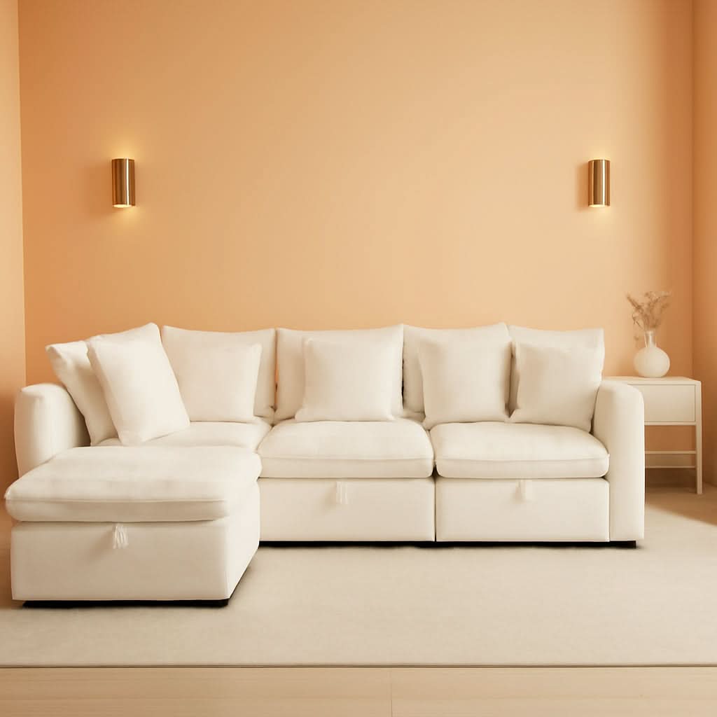 White OneThirtyThreeInch Modular Sectional Sofa Hidden Storage ShipItFurniture