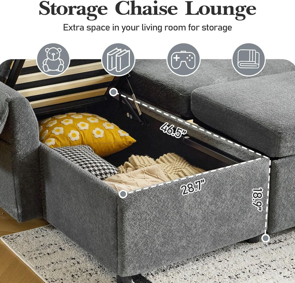 Convertible Sofa Bed With CloudLike Storage Chaise ShipItFurniture