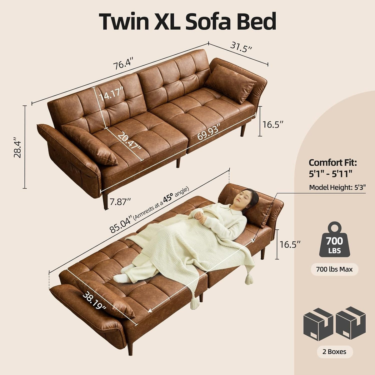 Eighty FiveInch Ultra Convertible Armrests Futon Sofa Bed ShipItFurniture