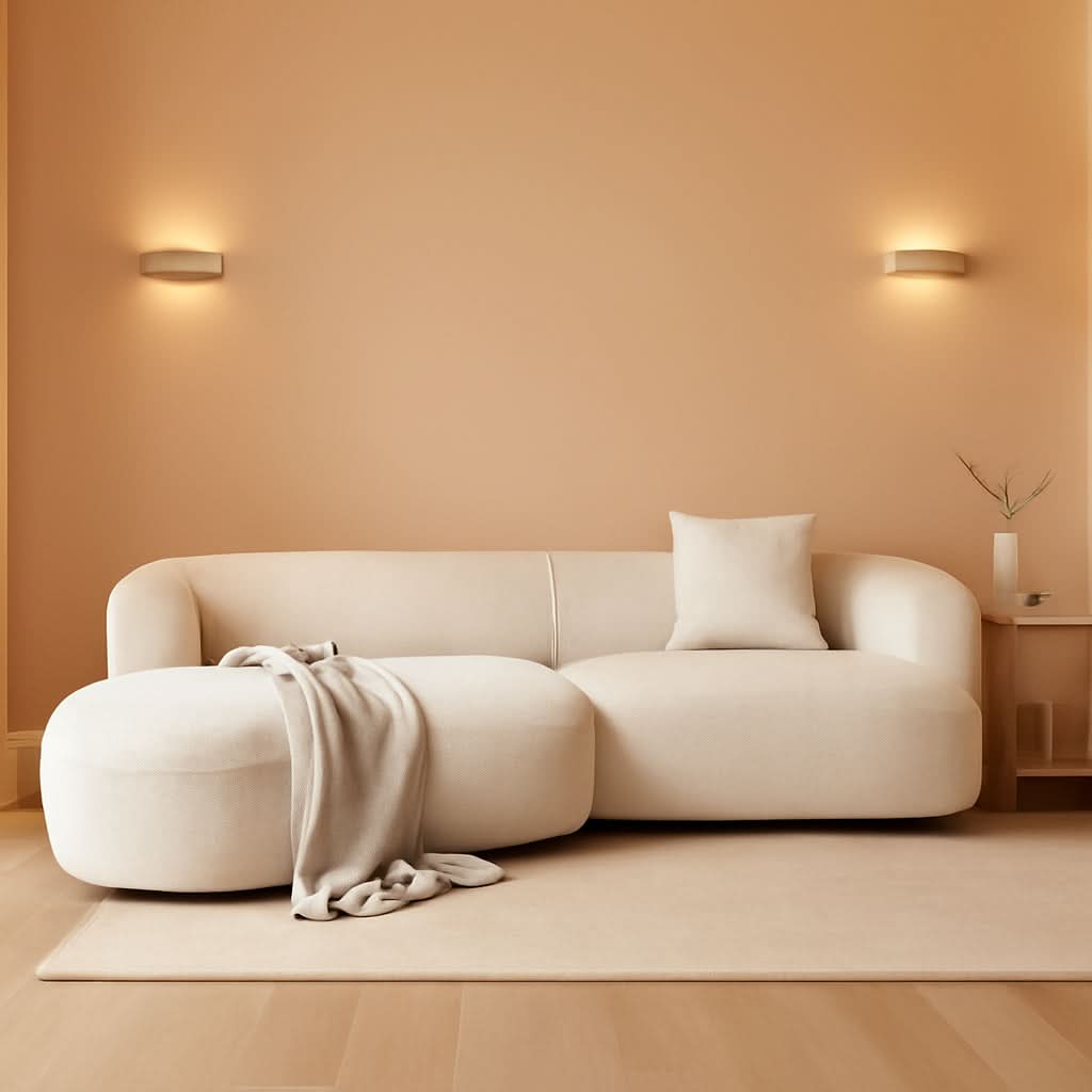 White Boucle Curved Sectional Sofa Modular Living Room ShipItFurniture
