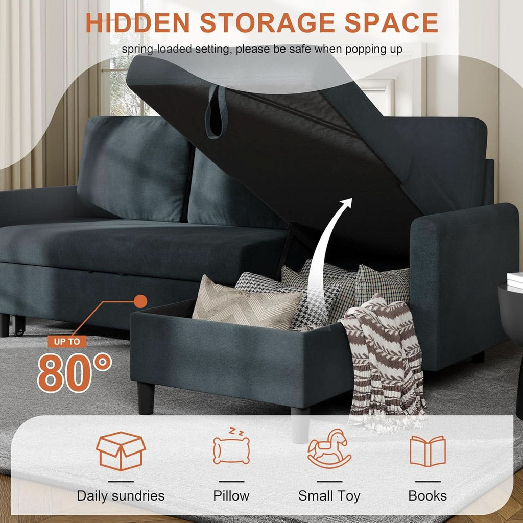 Dark Grey LShaped Convertible Sleeper Sofa Durable ShipItFurniture