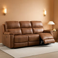 Brown Faux Leather Manual Reclining Overstuffed Sofa ShipItFurniture