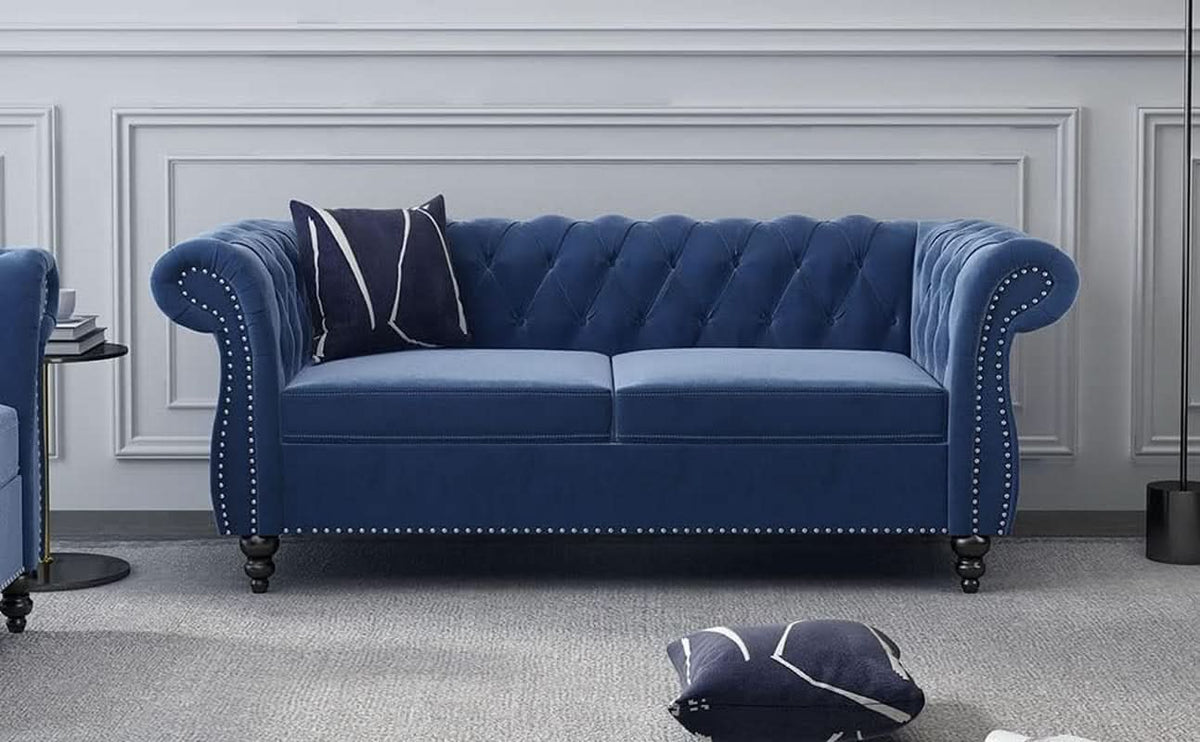 Blue Velvet 2 Piece Living Room Set Sofa Loveseat Chair For Living Room And Office ShipItFurniture