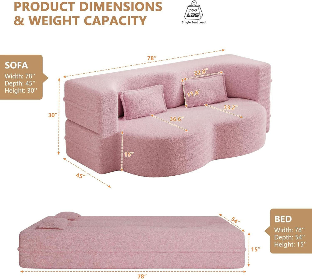 Powder Pink Ultra Comfort Contemporary Foldable Sleeper Sofa ShipItFurniture