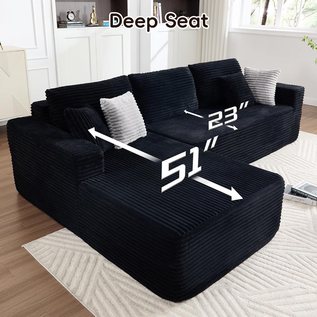 108 Inches Left Facing High End Sectional Sofa Black ShipItFurniture