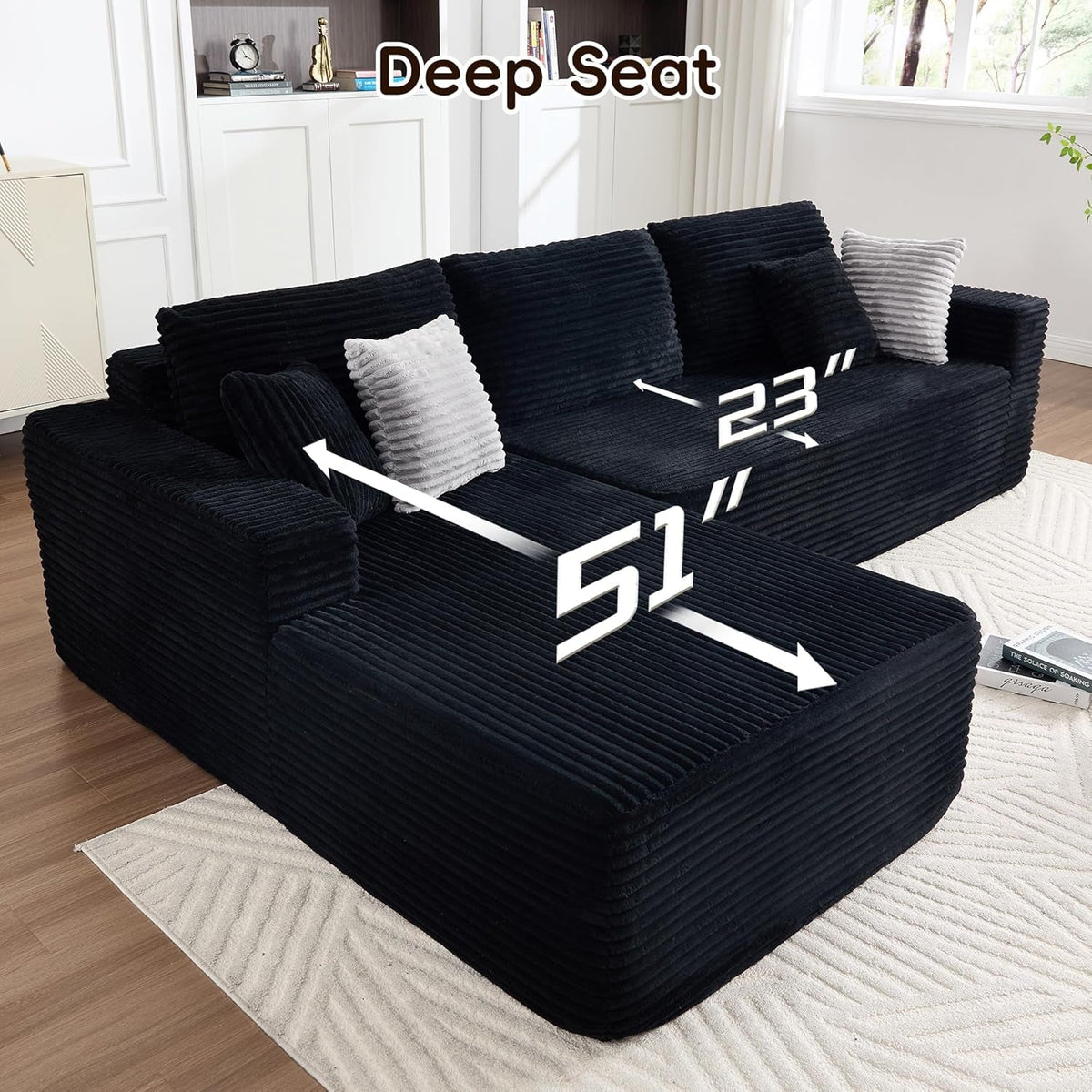 108 Inches Left Facing High End Sectional Sofa Black ShipItFurniture