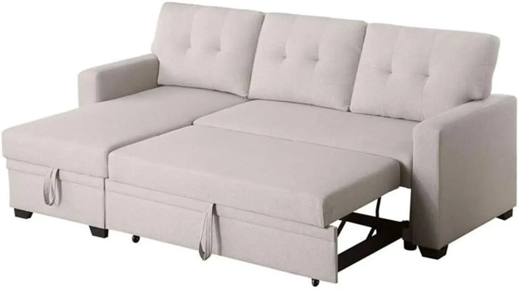 Beige L Shaped Convertible Sleeper Sectional Couch ShipItFurniture