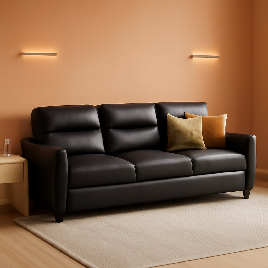 85Inch Black Faux Leather Executive Sofa USB Charging Ports ShipItFurniture