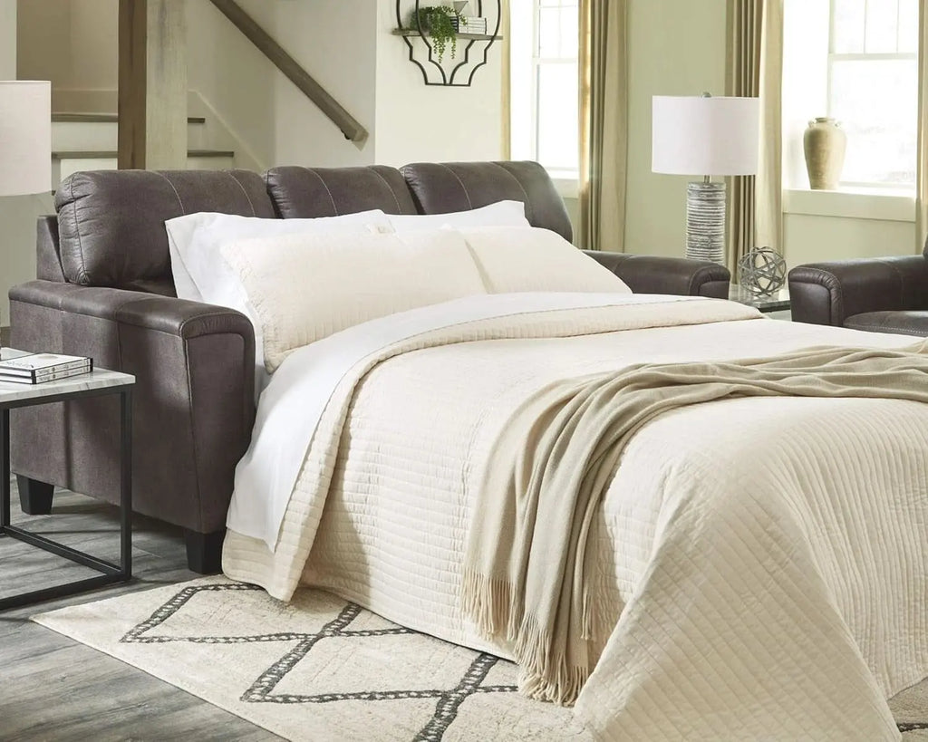 Queen Faux Leather Contemporary Sleeper Couch Gray ShipItFurniture