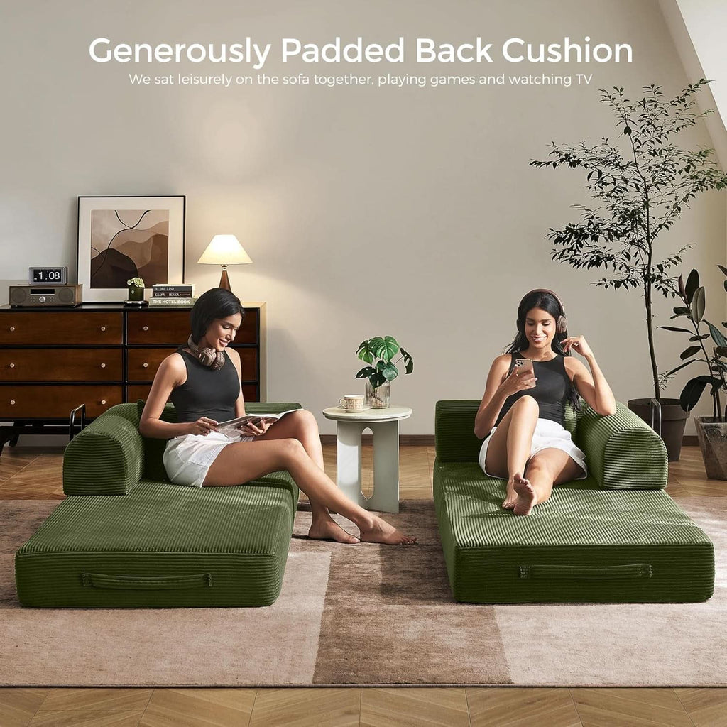 Green Convertible Sofa Bed With Removable Armrests ShipItFurniture