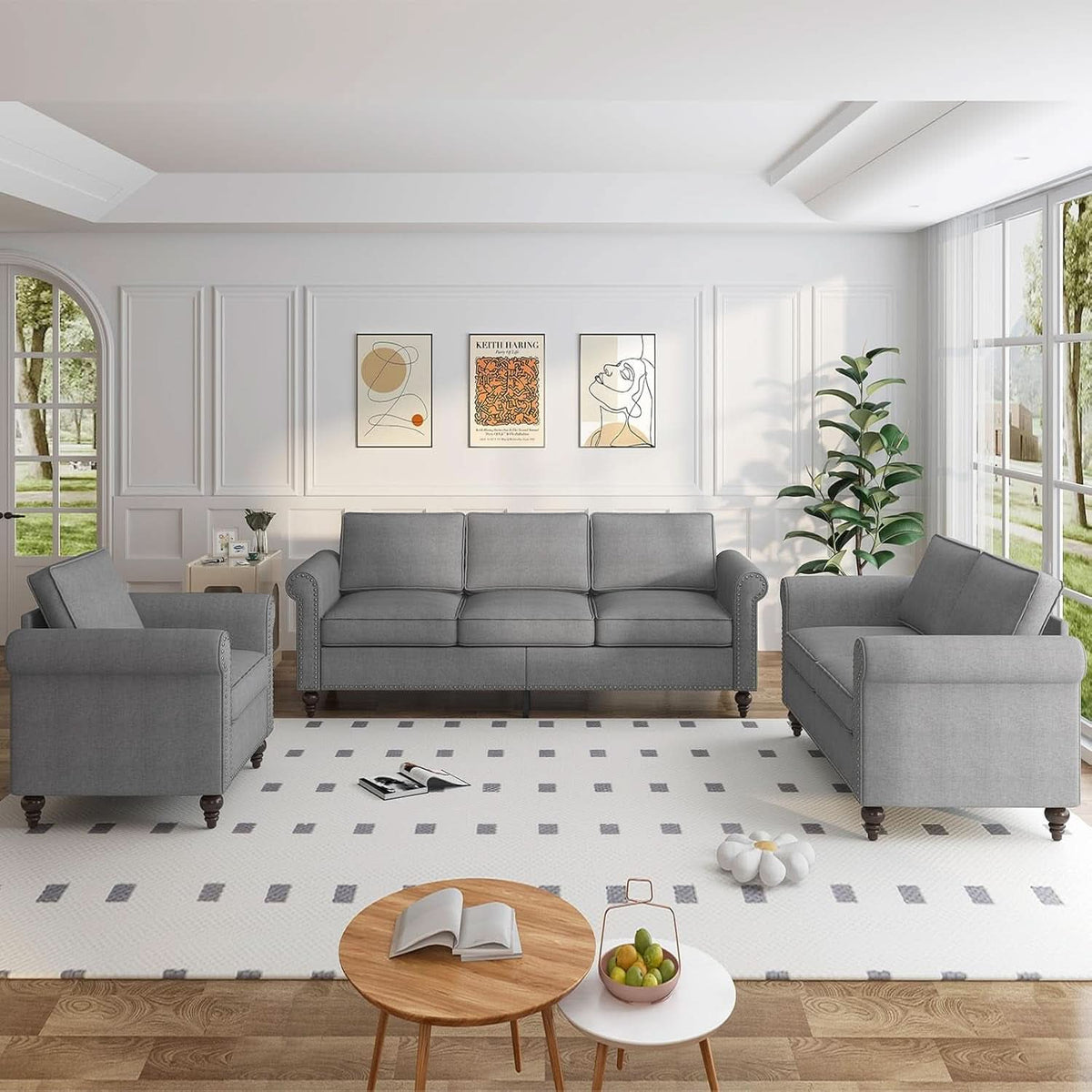 Light Grey Small Space Living Room Couch Set With Loveseat ShipItFurniture