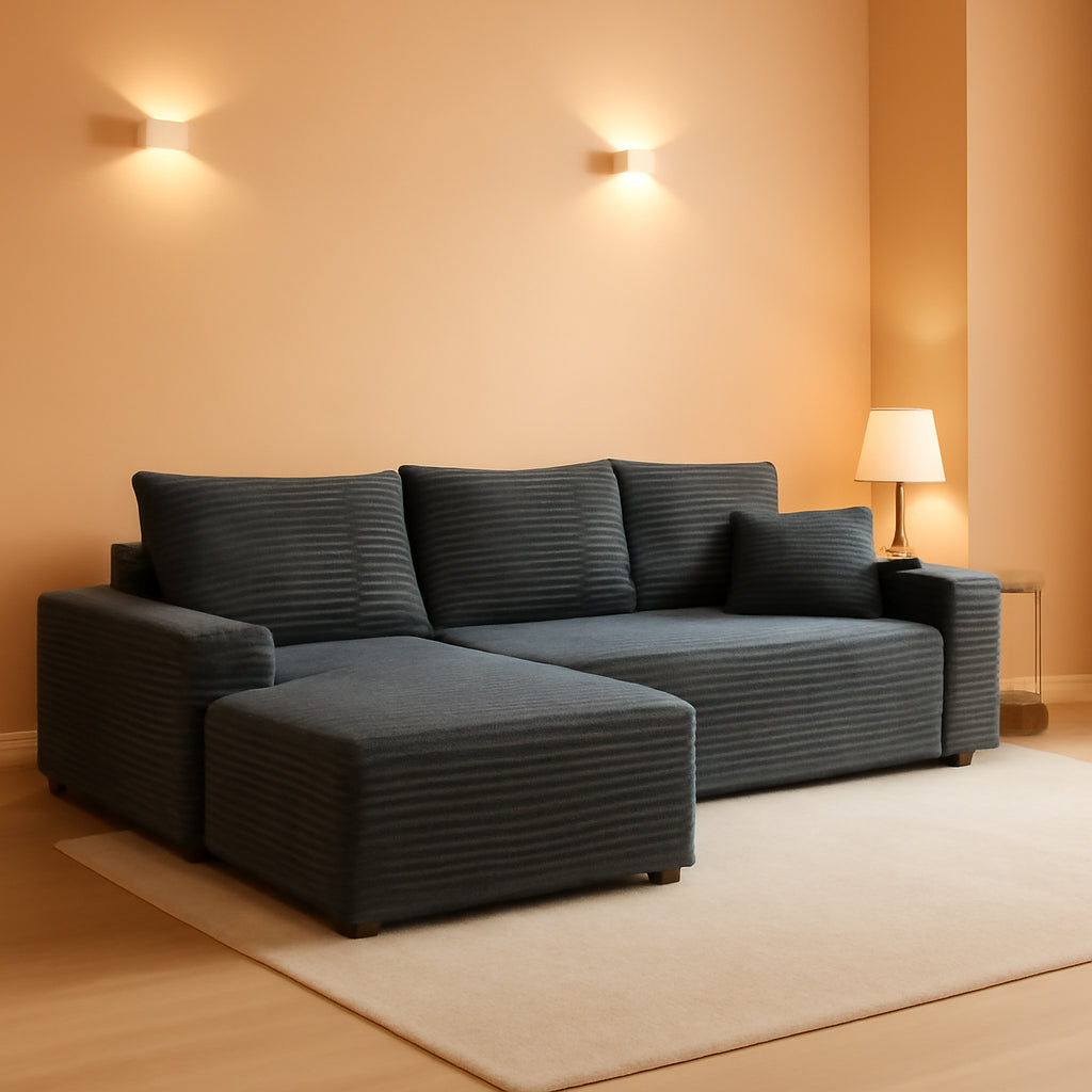 Grey Ninety FiveInch Upholstered Corduroy Sleeper Sofa ShipItFurniture
