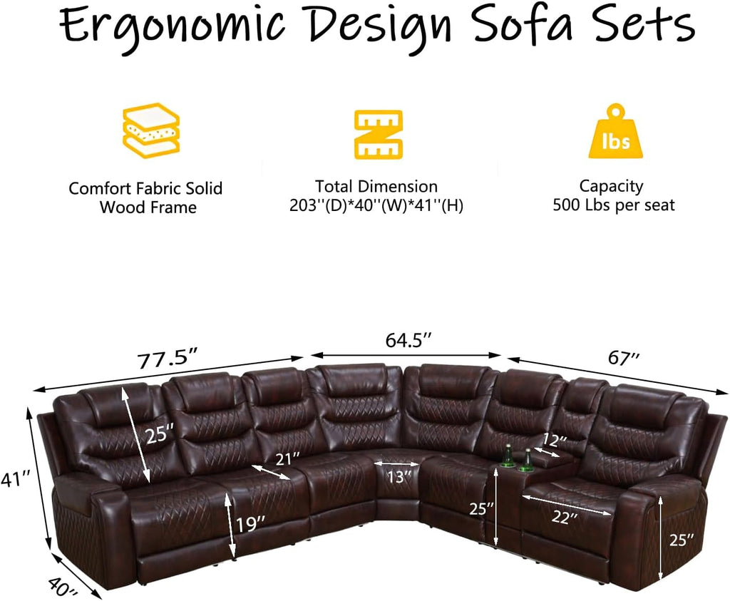 Motorized Recliner Sectional Sofa LED Lighting Brown ShipItFurniture