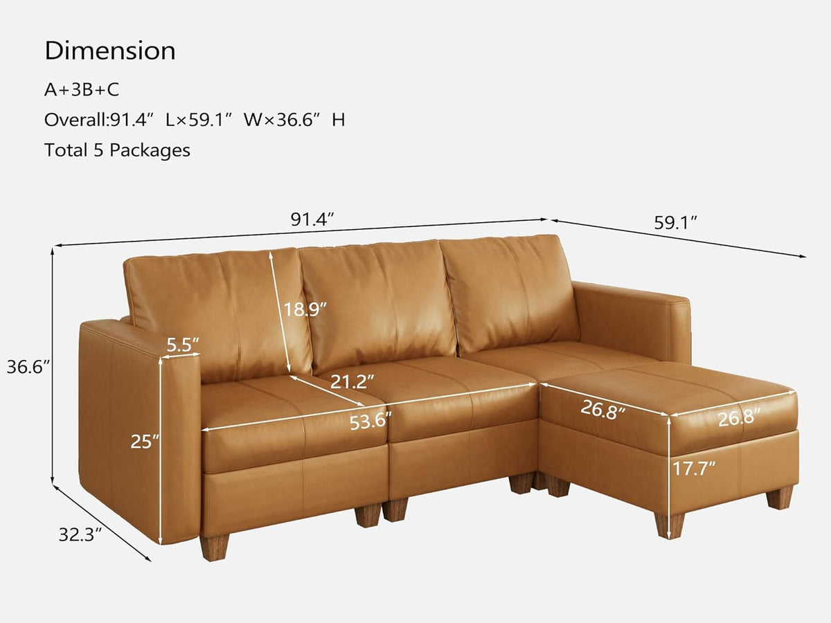 Brown Durable Modular Sectional Sofa With Hidden Storage ShipItFurniture