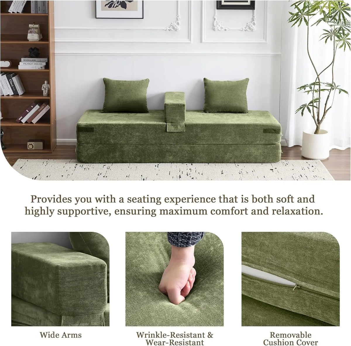 Green 79Inch Convertible Sleeper Couch With Pillows ShipItFurniture