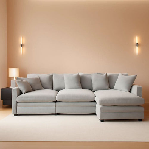 111 Inch L Shaped Modern Glam Sofa Sectional With Ottoman Cloud Foam Cushions Grey Chenille ShipItFurniture