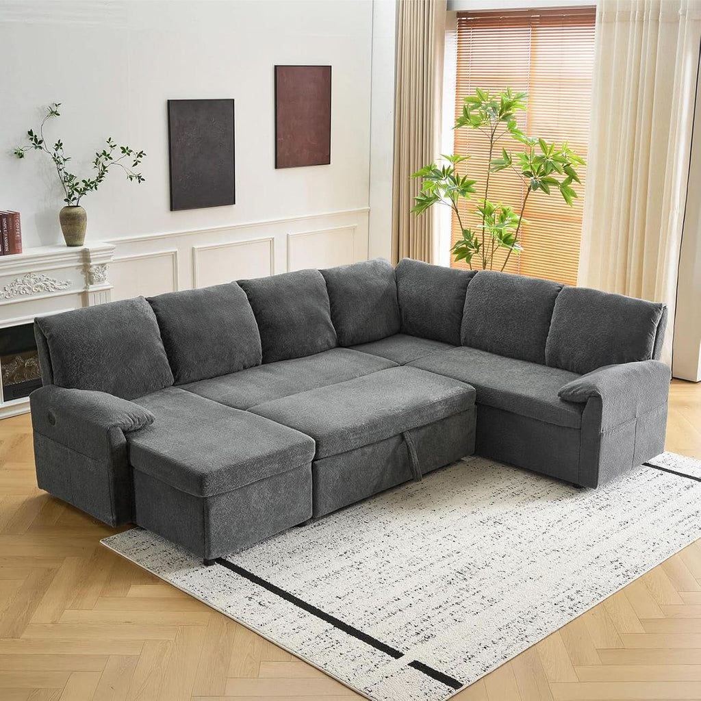 Convertible Sofa Bed With CloudLike Storage Chaise ShipItFurniture