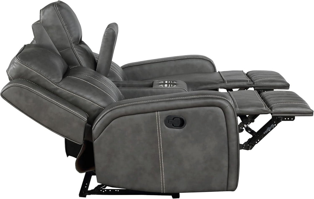 Gray Faux Leather Reclining Loveseat With Manual Recline ShipItFurniture