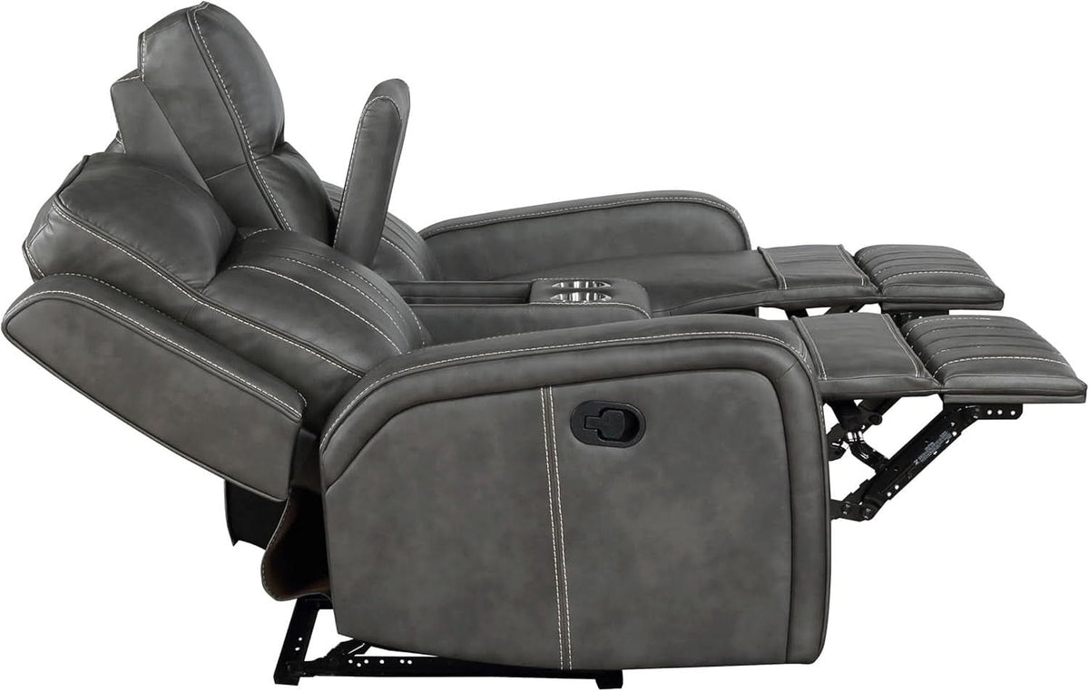 Gray Faux Leather Reclining Loveseat With Manual Recline ShipItFurniture