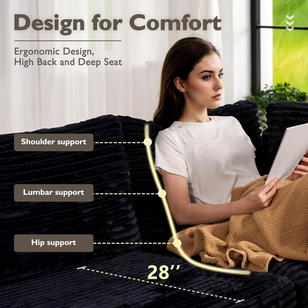 Modular Sectional Sofa Black Corduroy Convertible Sleeper ShipItFurniture
