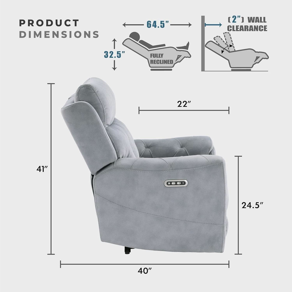 Power Double Reclining Sofa Gray Microfiber Cushioned ShipItFurniture