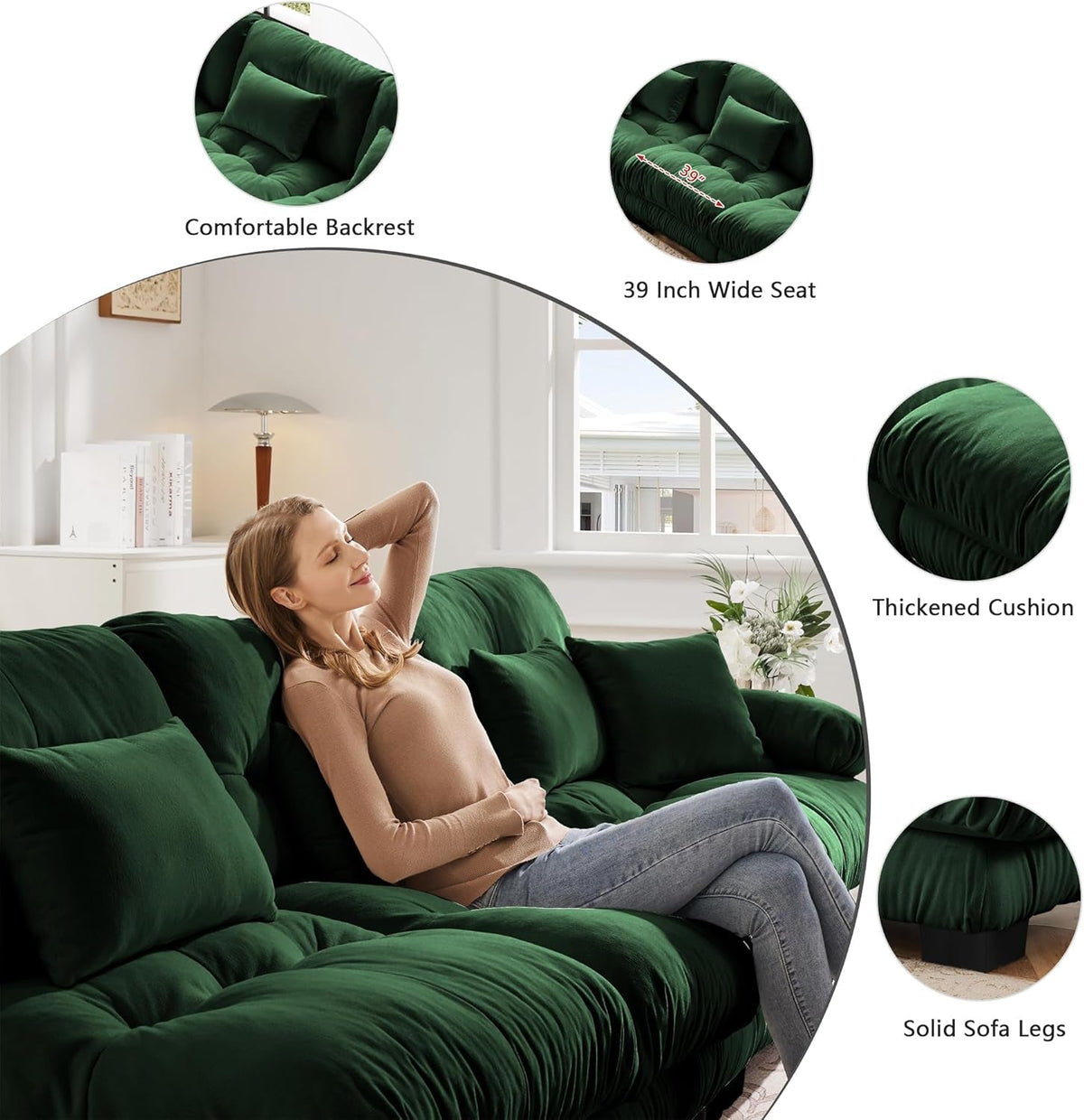 Green Chenille Modular Sectional Sofa Ultra Comfort ShipItFurniture