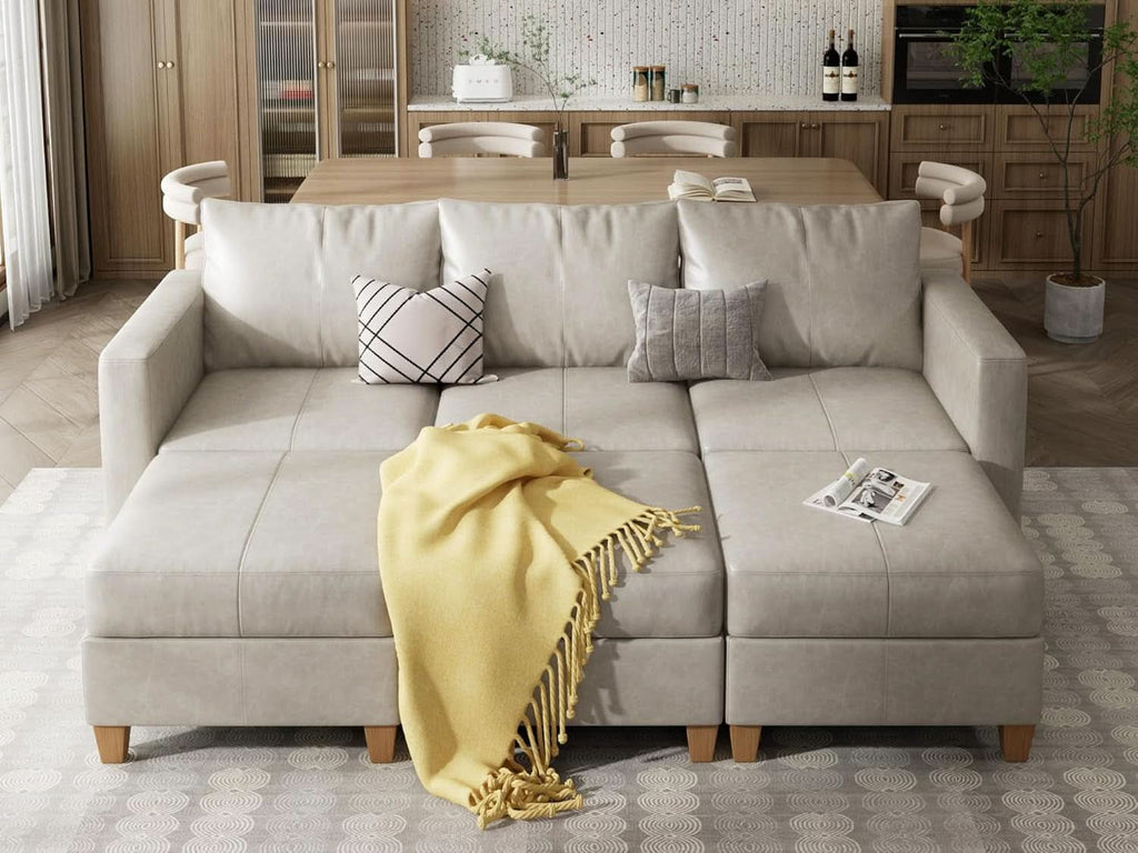 Faux Leather Modular Sectional Sleeper Sofa Storage ShipItFurniture