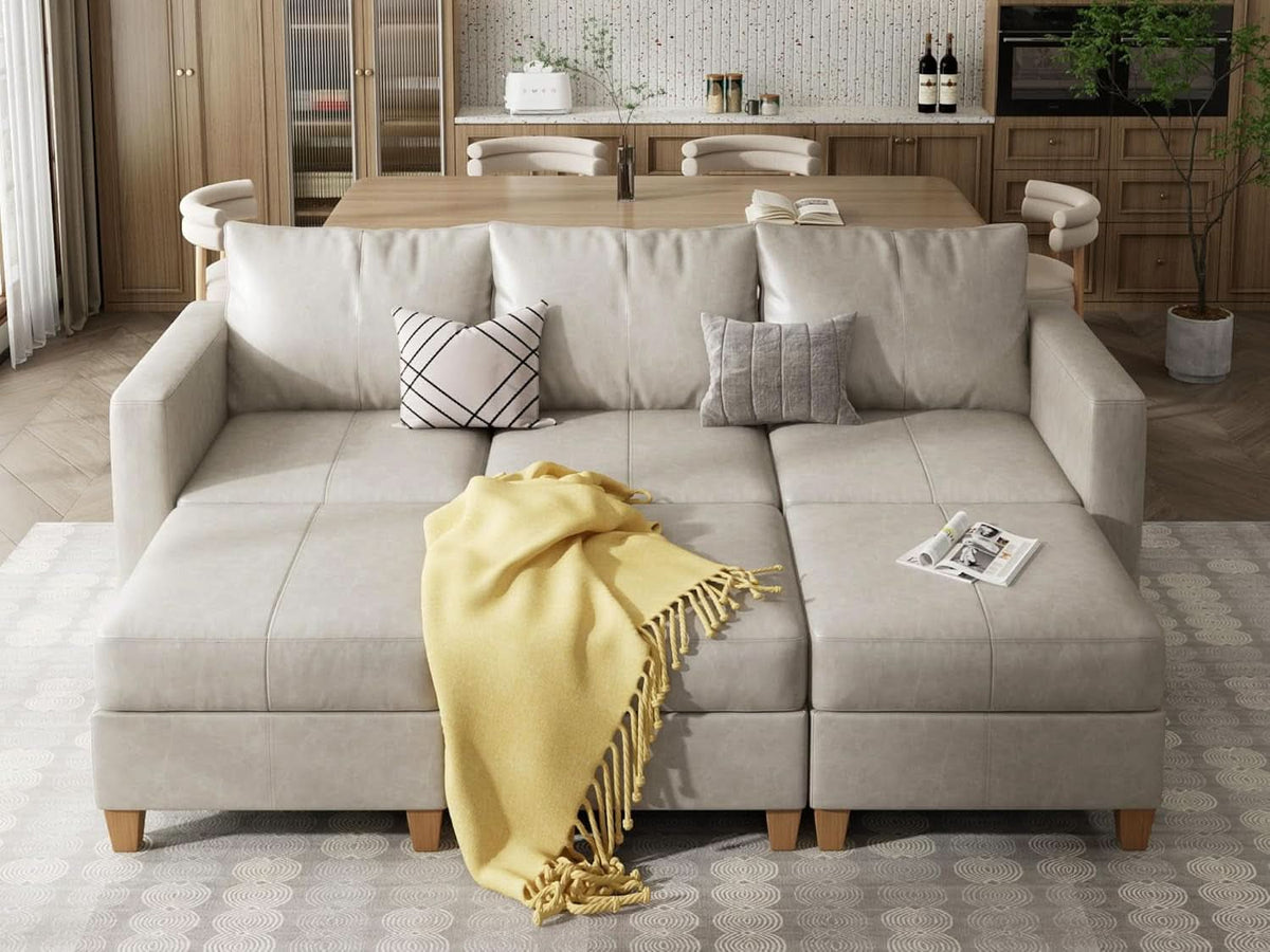 Faux Leather Modular Sectional Sleeper Sofa Storage ShipItFurniture