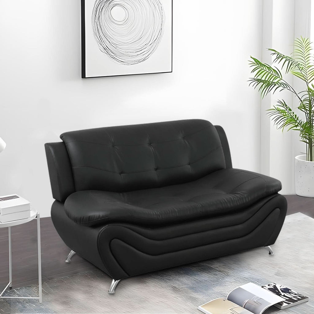 3 Piece Faux Leather Sofa Set For Living Room Black 3 Seater Sofa Loveseat Armchair ShipItFurniture