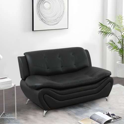 3 Piece Faux Leather Sofa Set For Living Room Black 3 Seater Sofa Loveseat Armchair ShipItFurniture