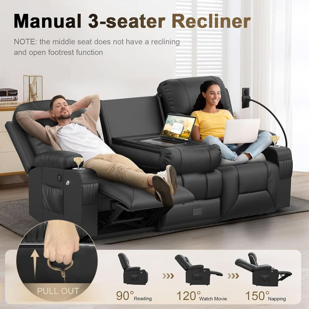 Three Seat Recliner Sofa With Flip Backrest And USB Ports ShipItFurniture
