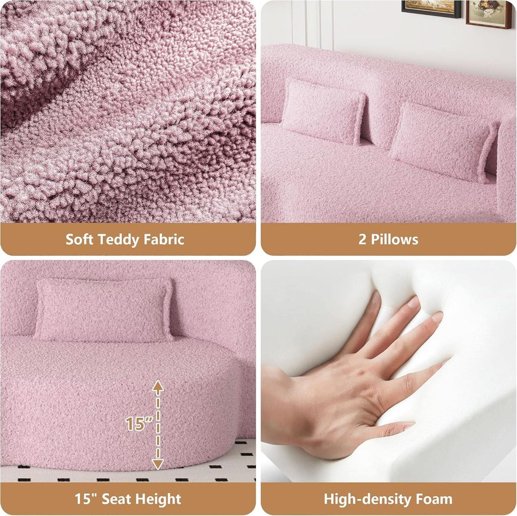 Powder Pink Ultra Comfort Contemporary Foldable Sleeper Sofa ShipItFurniture