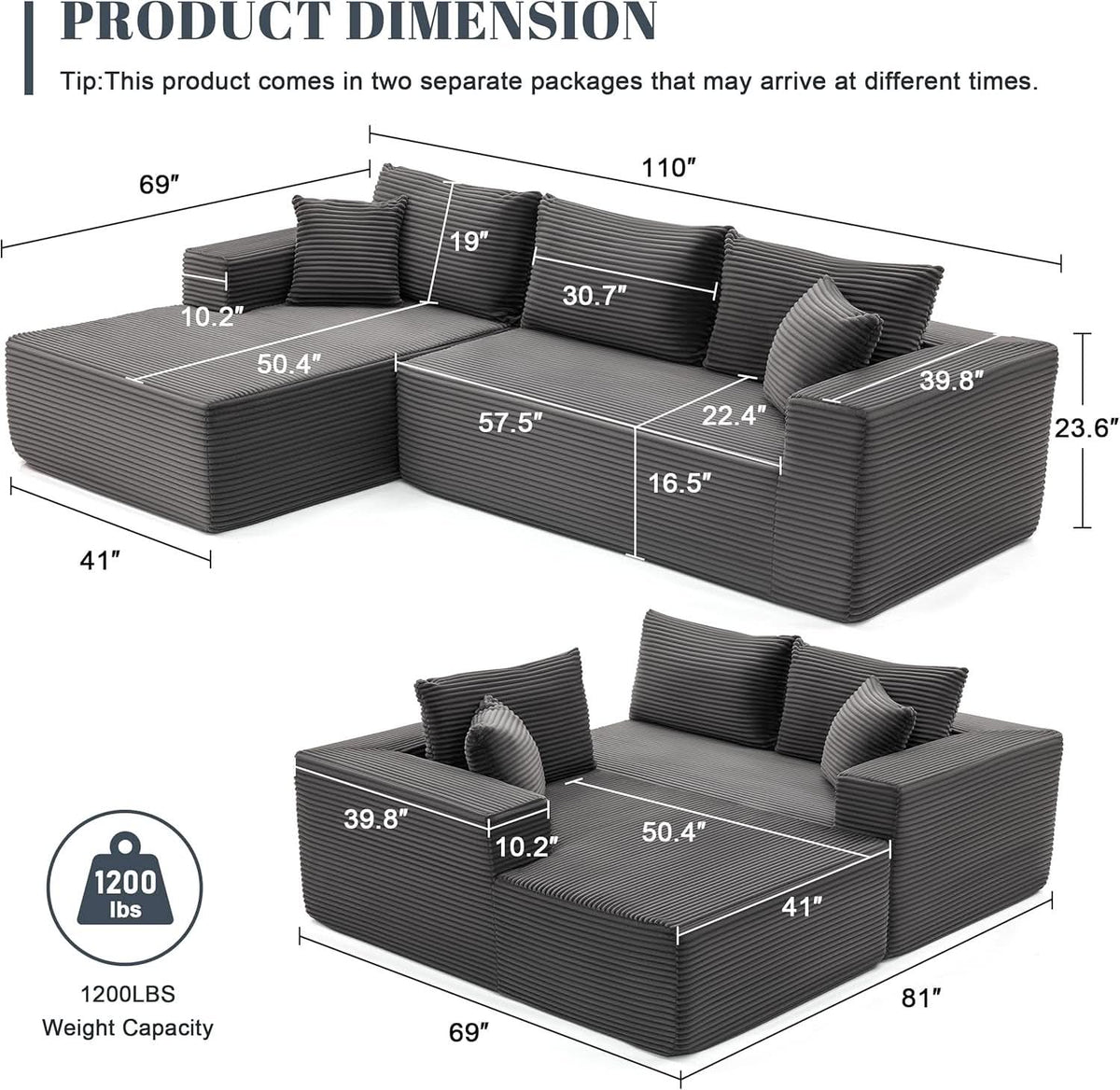 Cloud Sectional Couch Modular Sofa with Deep Seat ShipItFurniture
