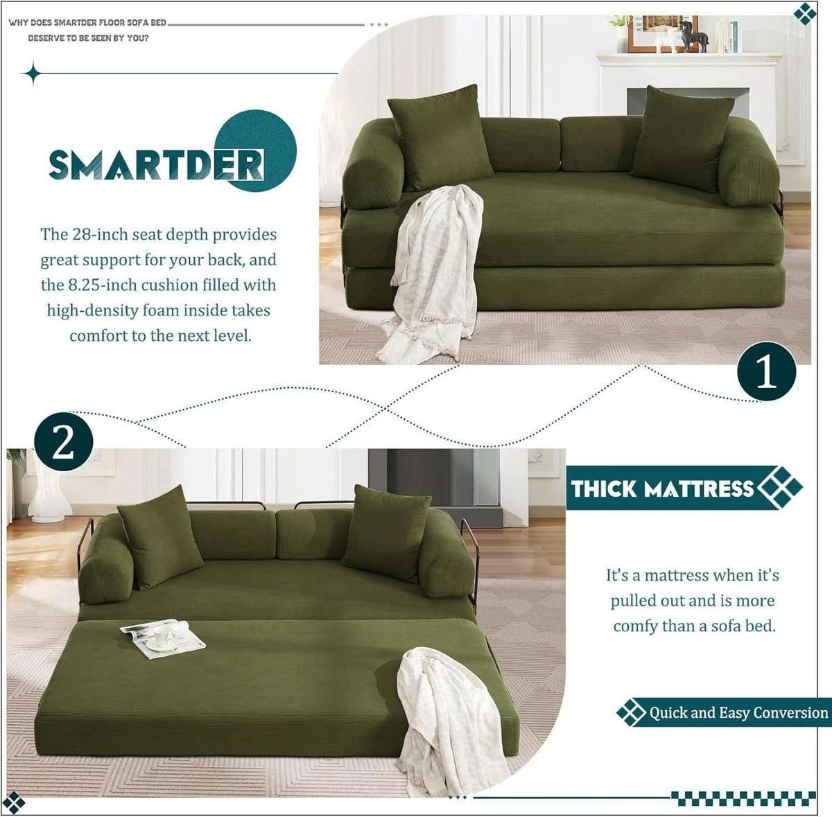 Convertible Folding Sofa Bed with Removable Backrest ShipItFurniture