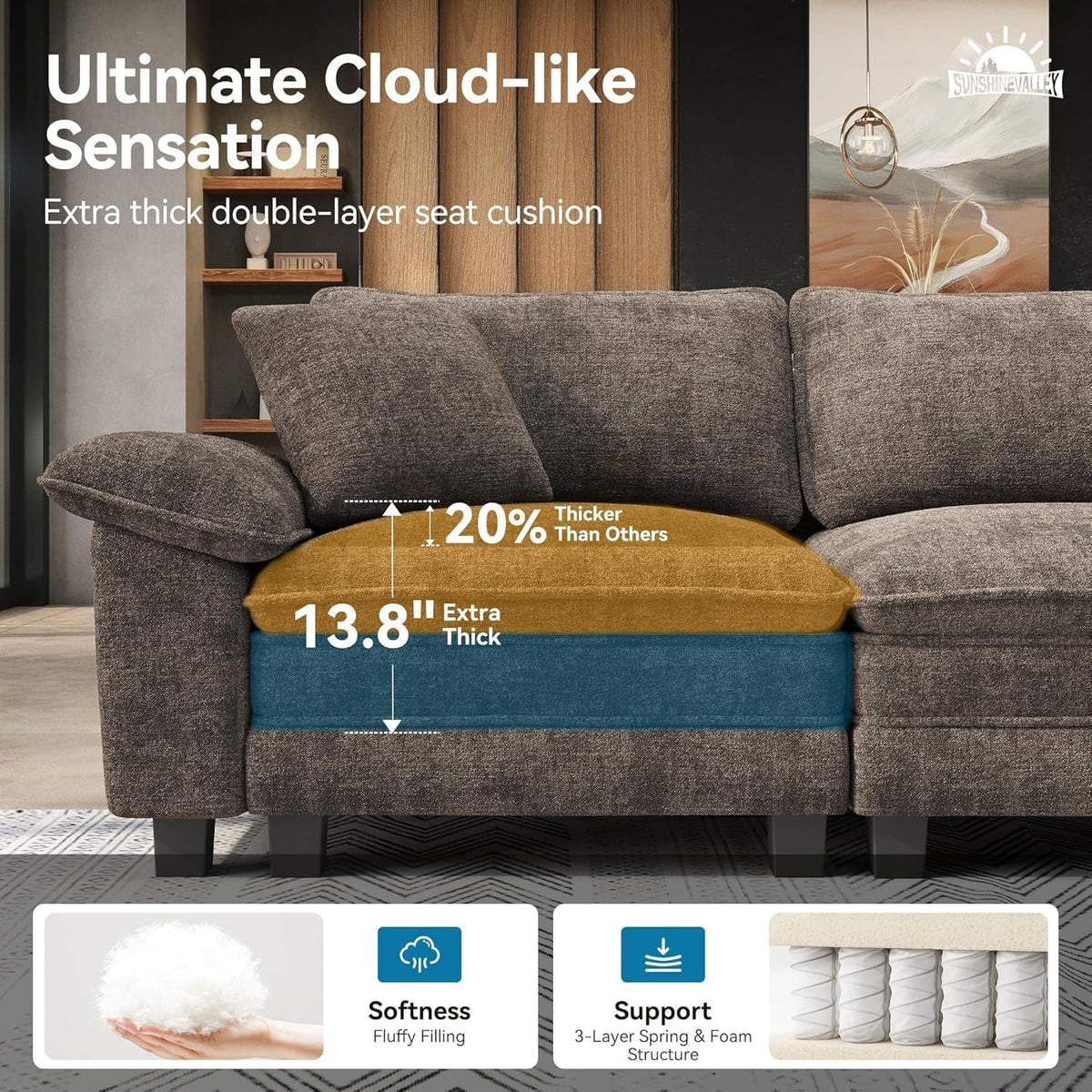 Taupe Chenille Three Seater Modular Sofa Arm rests Included ShipItFurniture