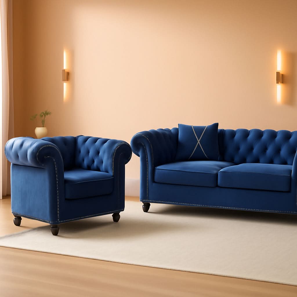 Blue Velvet 2 Piece Living Room Set Sofa Loveseat Chair For Living Room And Office ShipItFurniture