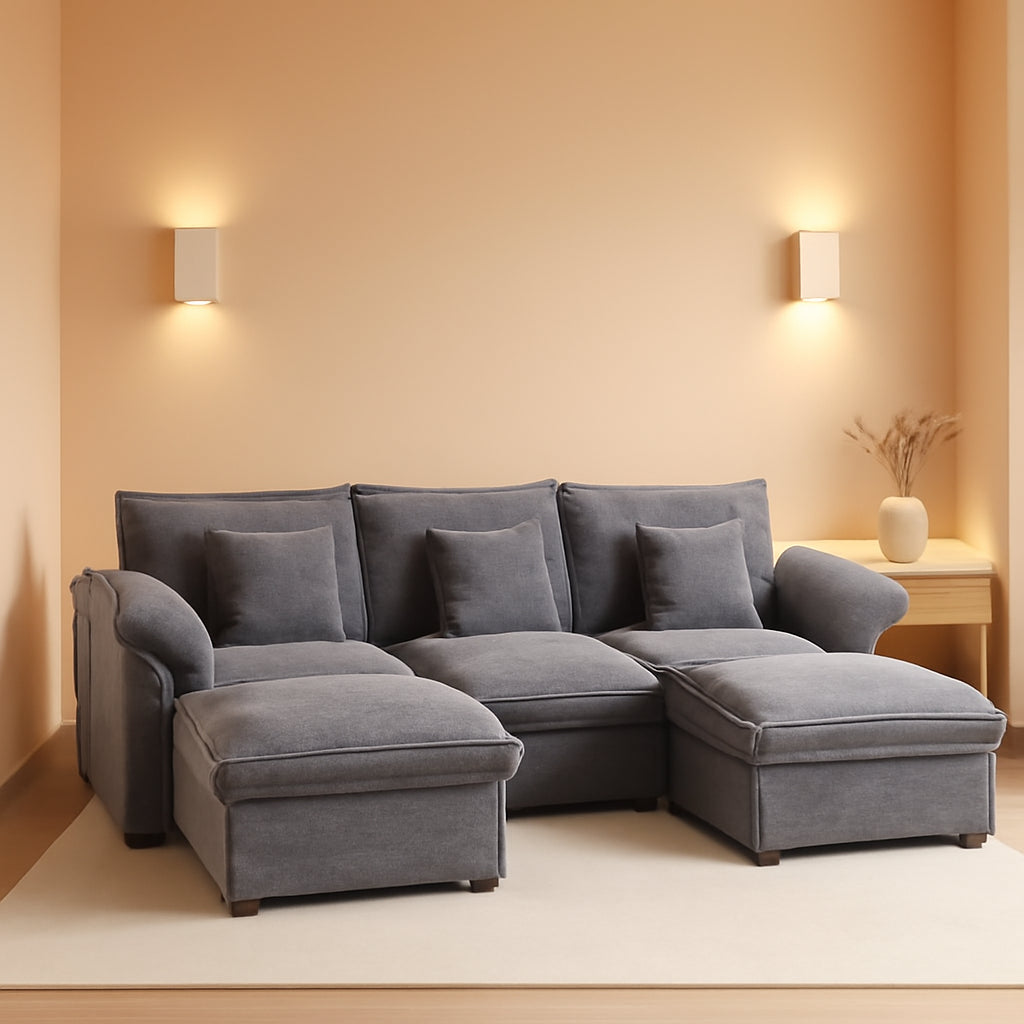 108 Inch U Shaped Ultra Modular Sofa Slate Chenille Fabric ShipItFurniture