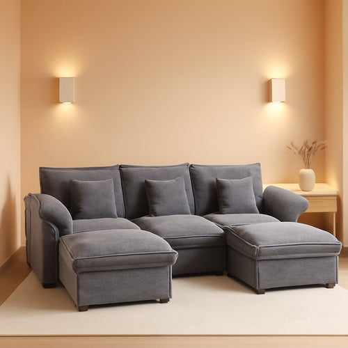 108 Inch U Shaped Ultra Modular Sofa Slate Chenille Fabric ShipItFurniture