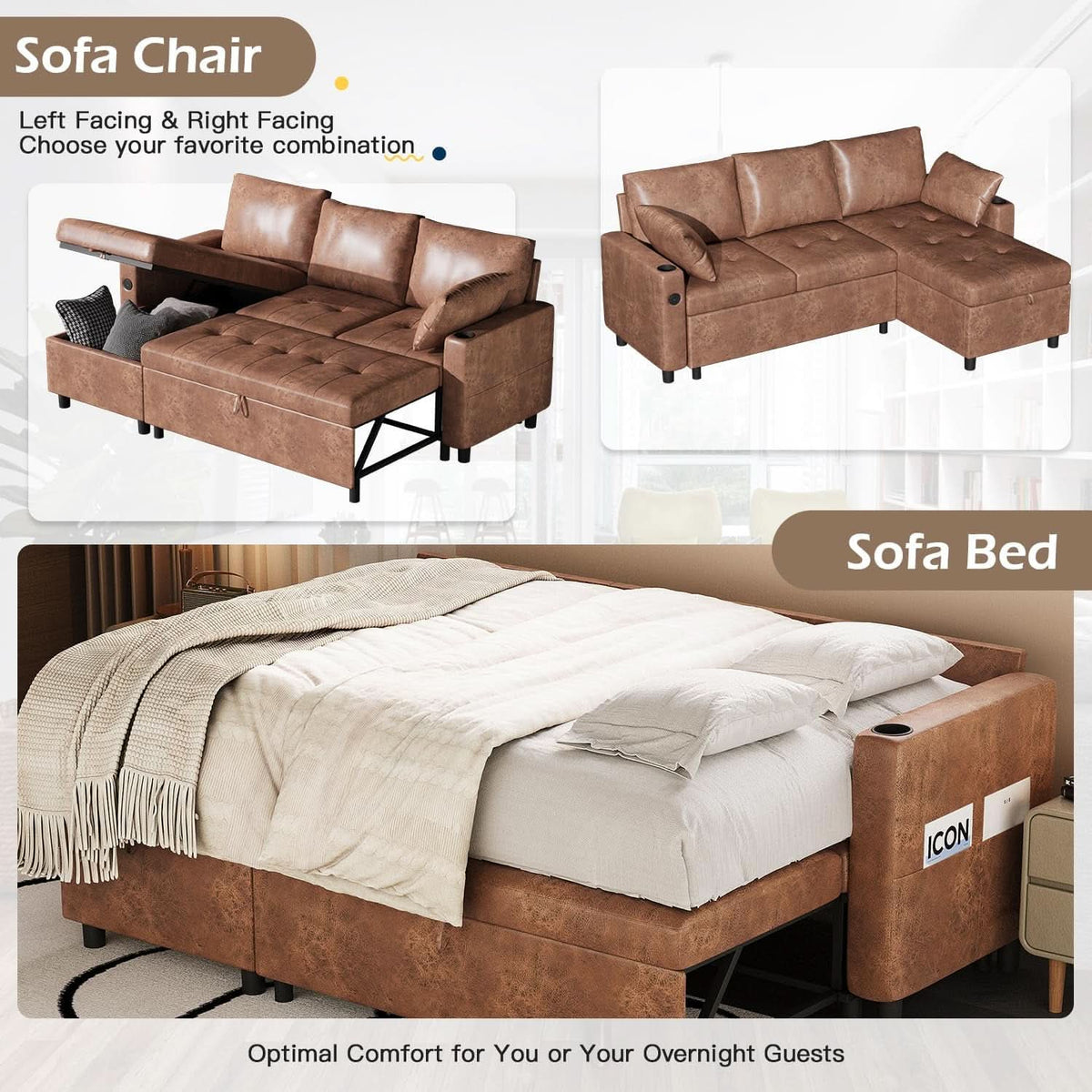 Brown Leather Sleeper Sofa Bed With Storage ShipItFurniture