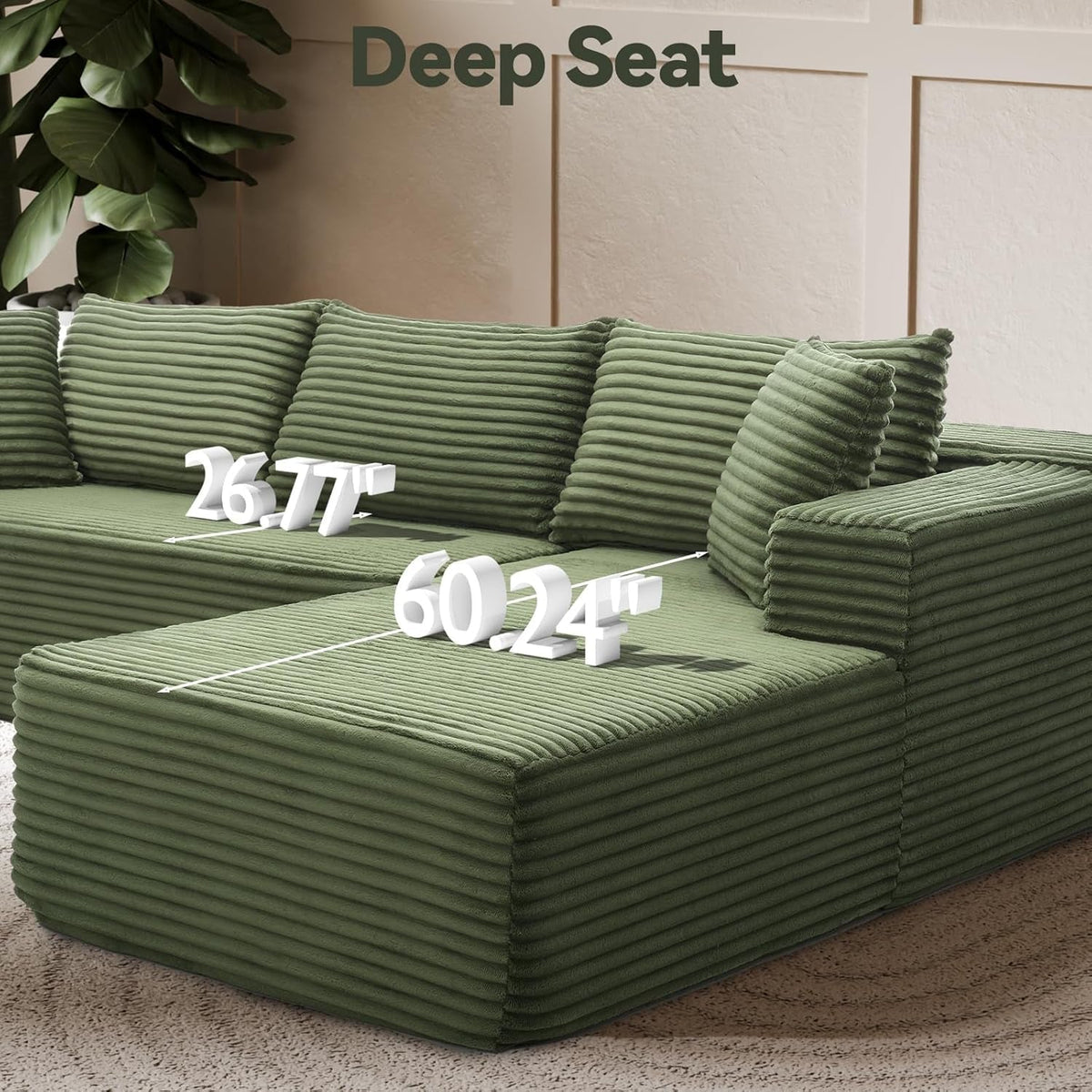 106 Inch Emerald Corduroy Luxurious Sectional Sofa ShipItFurniture