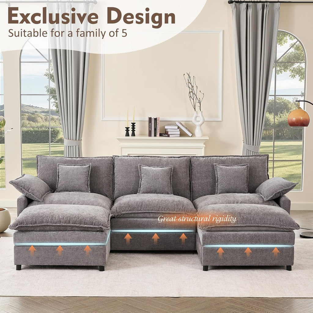 108 Inch U Shaped Ultra Modular Sofa Slate Chenille Fabric ShipItFurniture