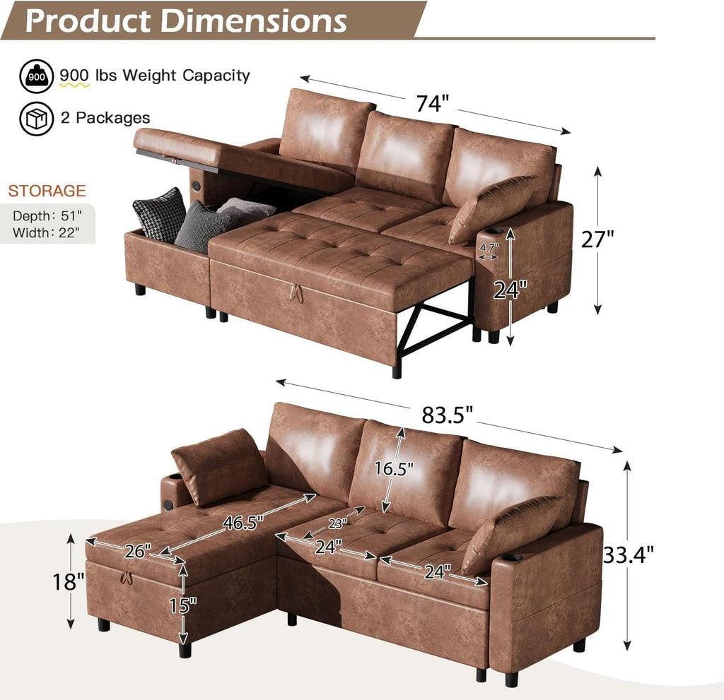 Brown Leather Sleeper Sofa Bed With Storage ShipItFurniture