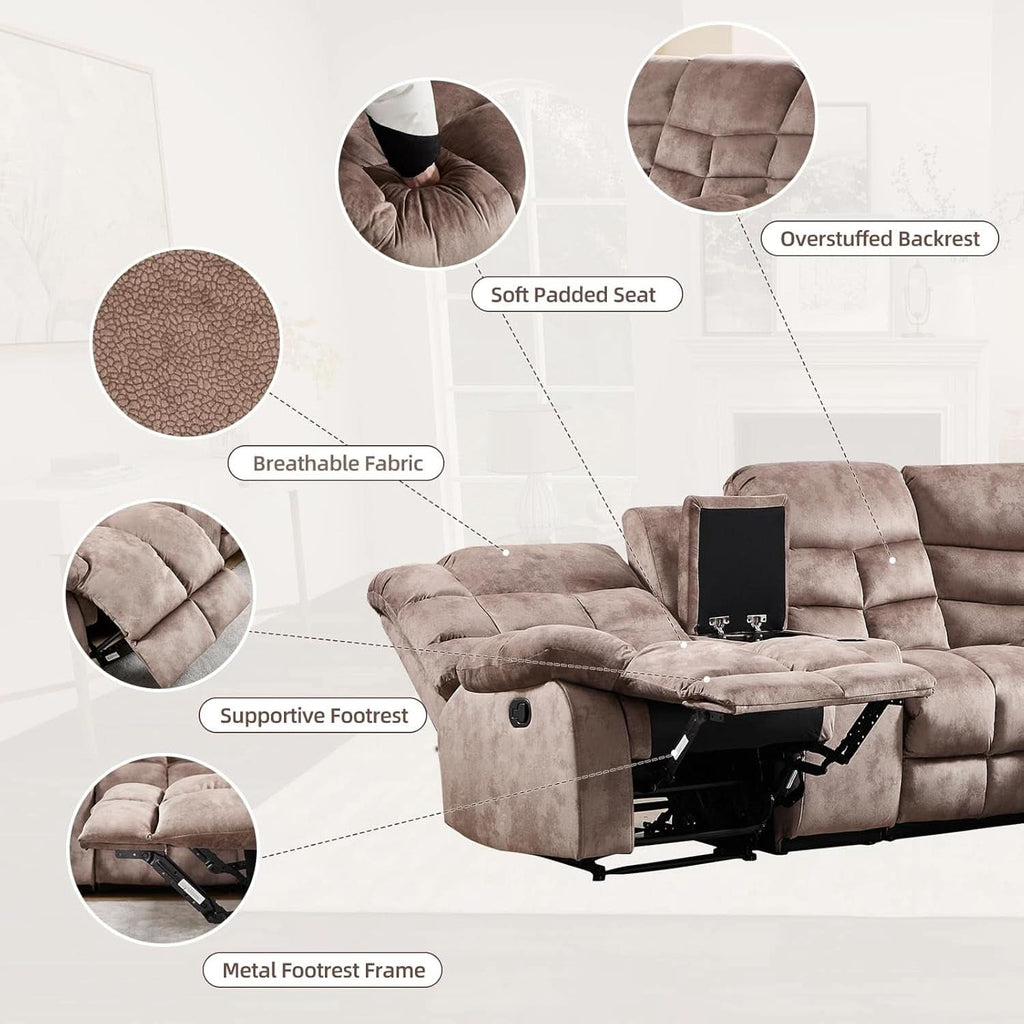 Brown Manual Reclining Sectional Sofa With Cup Holders ShipItFurniture