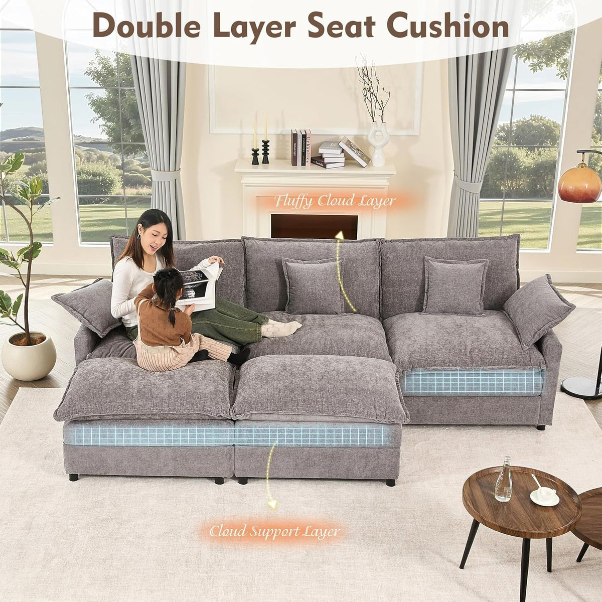 108 Inch U Shaped Ultra Modular Sofa Slate Chenille Fabric ShipItFurniture