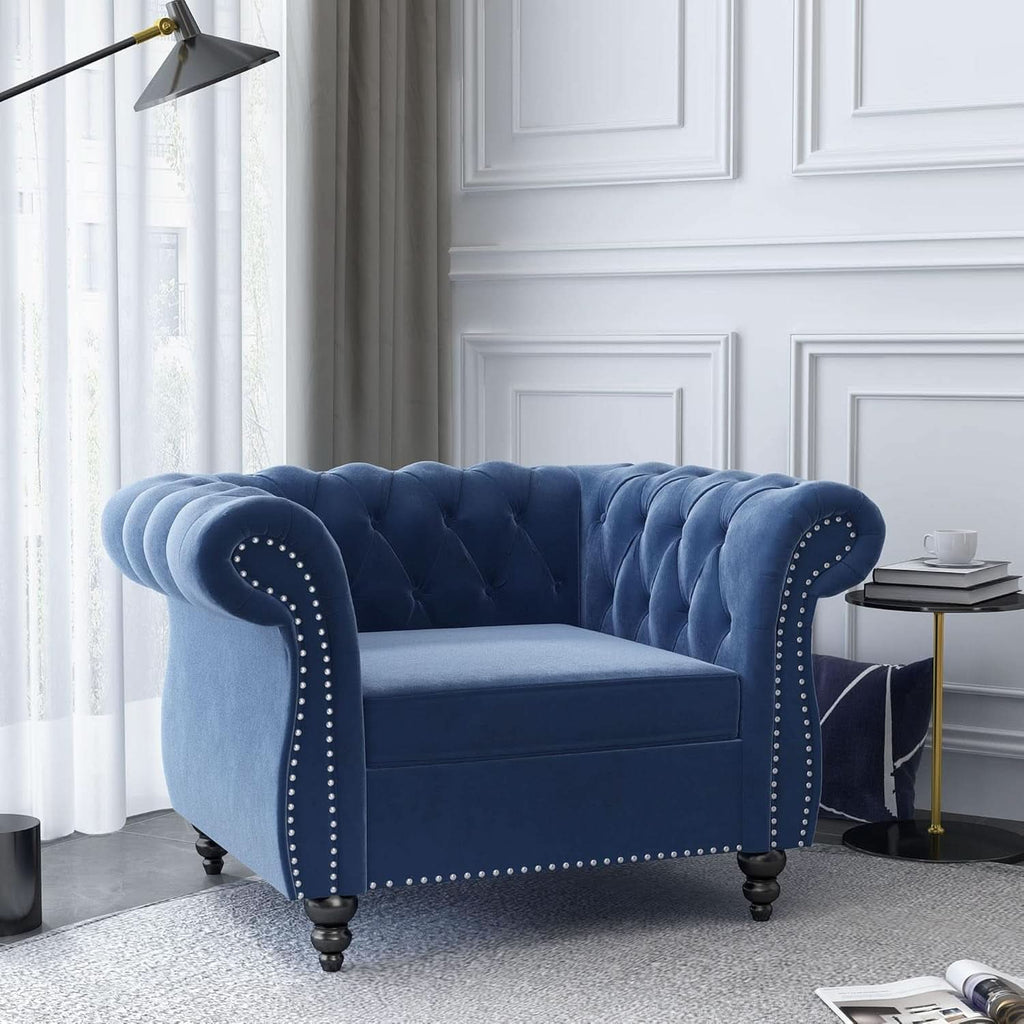 Blue Velvet 2 Piece Living Room Set Sofa Loveseat Chair For Living Room And Office ShipItFurniture