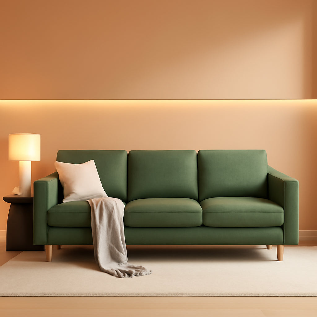 Dark green Linen Upholstered Mid Century Modern Sofa ShipItFurniture