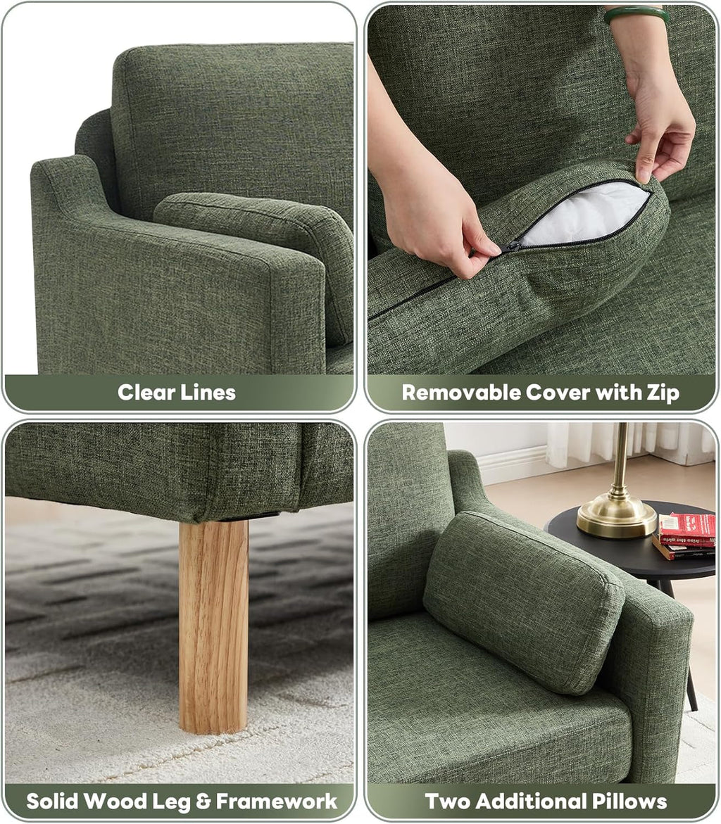 Dark green Linen Upholstered Mid Century Modern Sofa ShipItFurniture