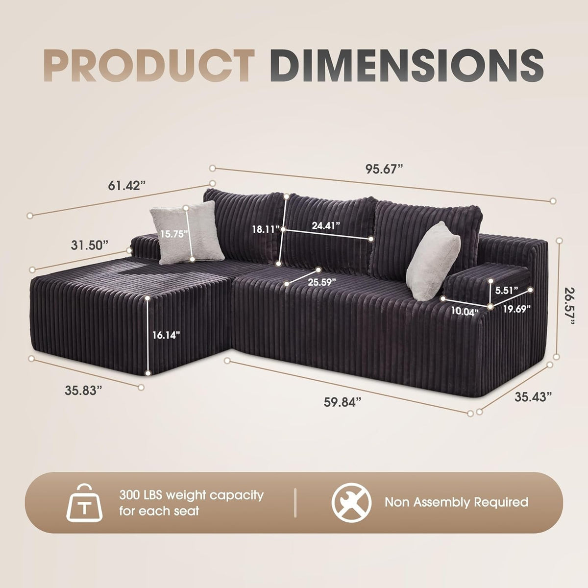 Modular Sectional Sofa Memory Foam Oversized Chaise ShipItFurniture