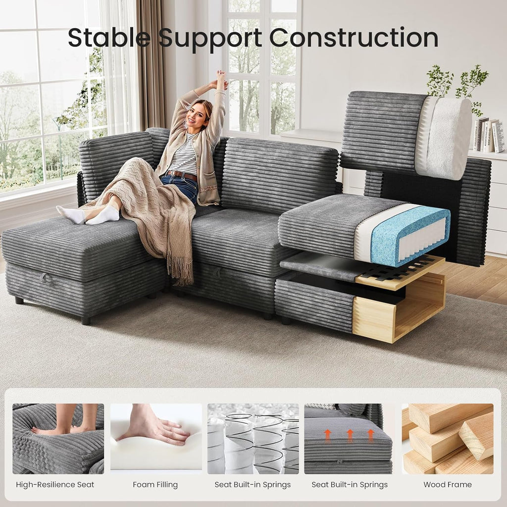 Gray Modular Sectional Sofa With Hidden Compartment ShipItFurniture